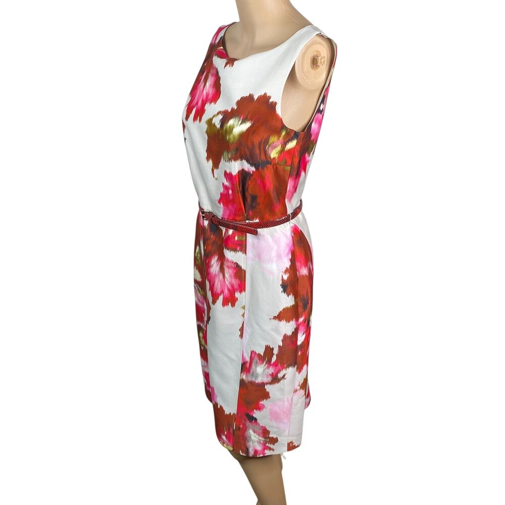 Max Mara Italy Cotton Silk Watercolor Floral Belted Sheath Dress SZ S Artsy - Picture 5 of 9
